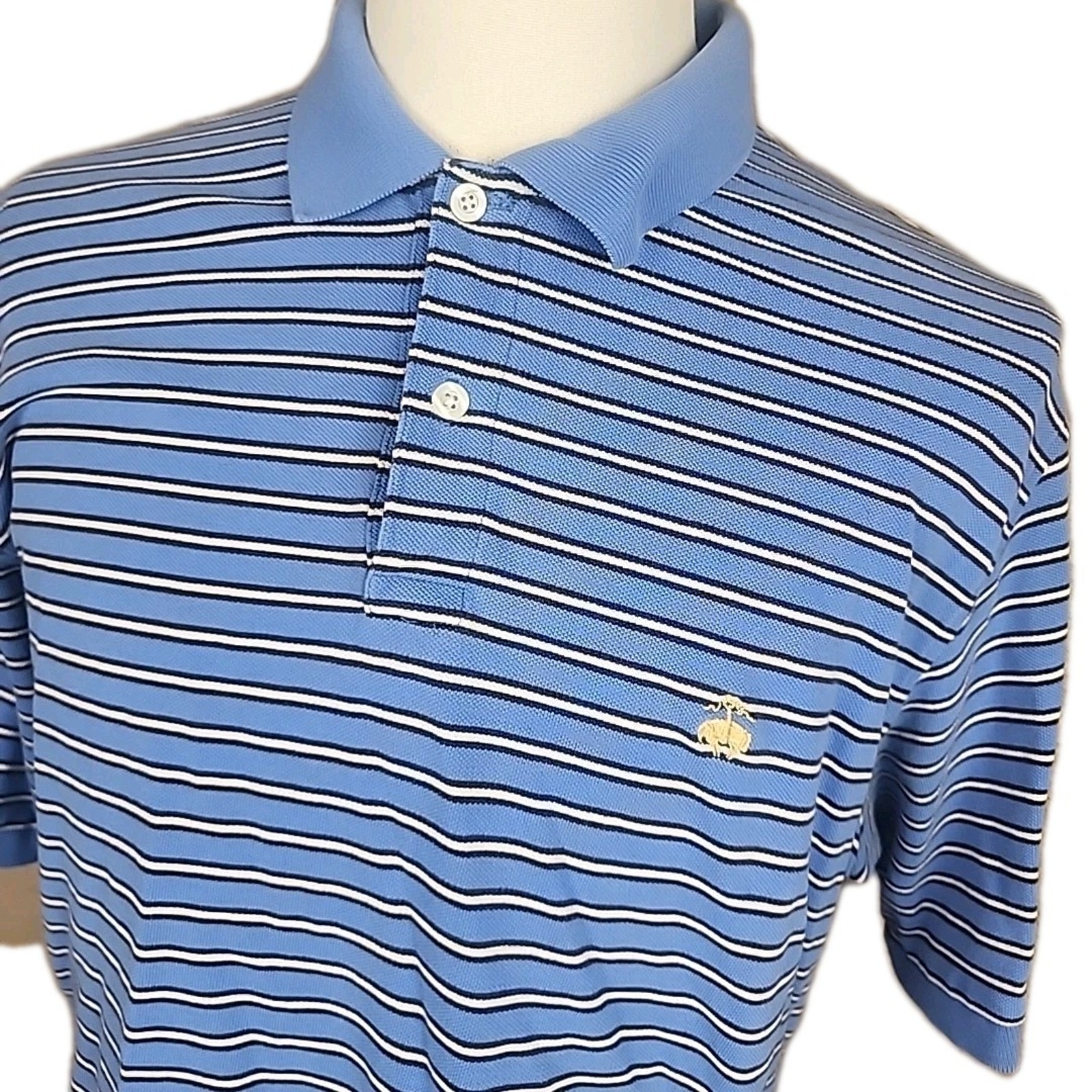 Brooks Brothers L Knit Polo Mens Blue White Striped Short Sleeve